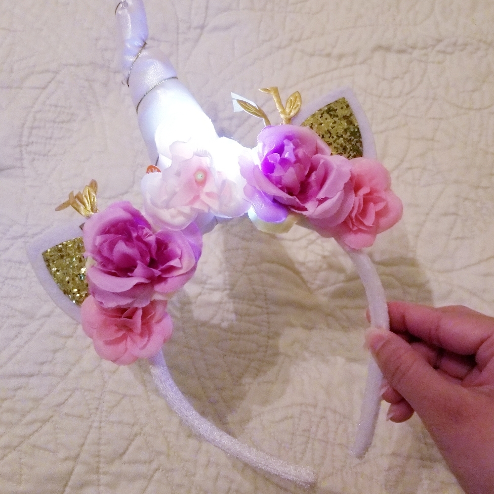 ❗Light Up Unicorn Floral Pink Gold Sparkle Headpiece❗